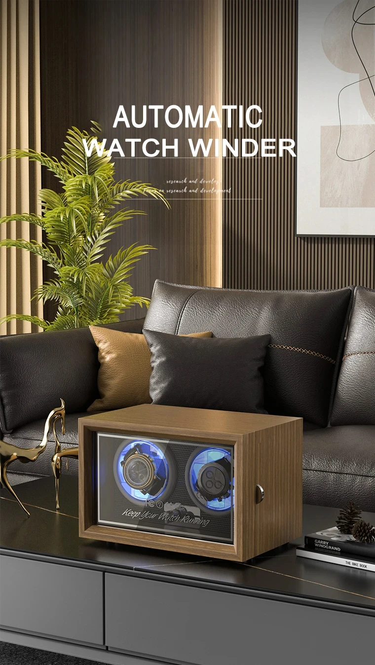 Automatic Watch Winder Box for Mechanical Watches with Silent Rotation, Dual Gear Settings for Short-Term and Long-Term Winding, USB Powered Universal Voltage Compatible Wooden Display Case