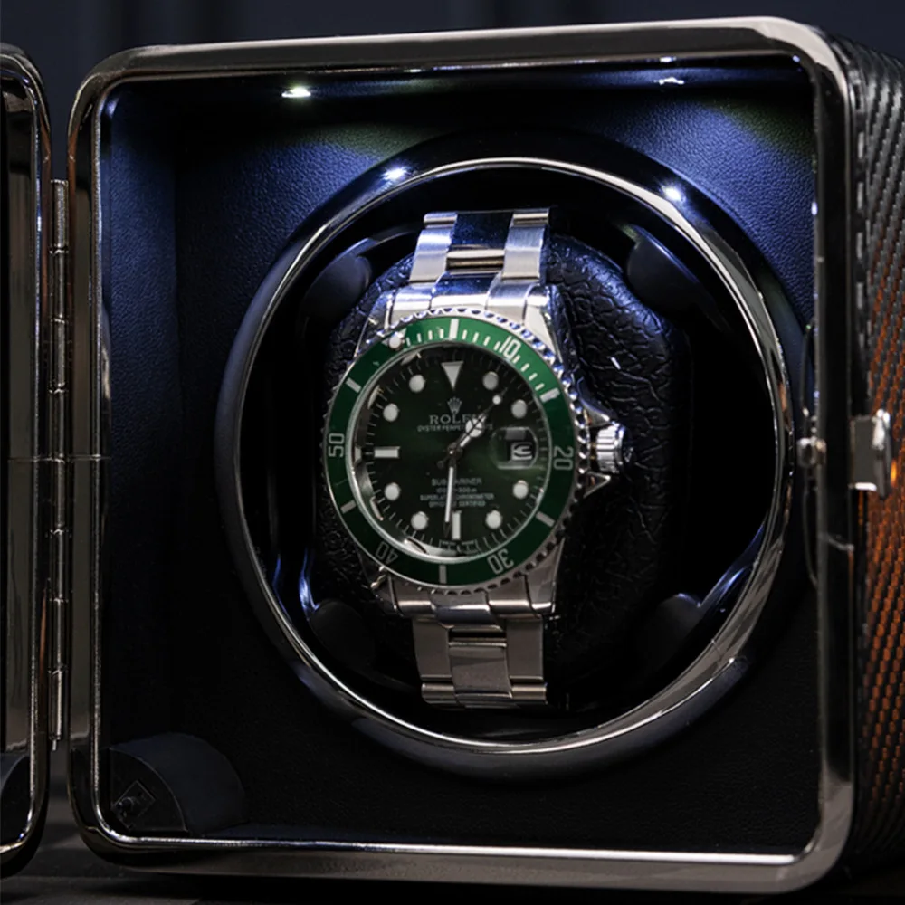 Travel Watch Winder | Luxury Automatic Watch Winder with LED Ambient Light, Silent Self-Rotating Display Box, PU Leather Exterior, 5 Gear Modes, USB-C Power Supply, Stop Function on Lid Opening, Single Slot for Men Women - 图片 4