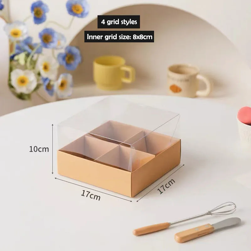 5PCS Moon Cake Boxes with Transparent Lid, 4/6/9 Grid Inserts for Candy, Nougat, Snowflake Crisp, Pastry and Dessert Packaging, Ideal for Baking, Gift Giving, Party Favors, Seasonal Celebrations and Special Events - 图片 9