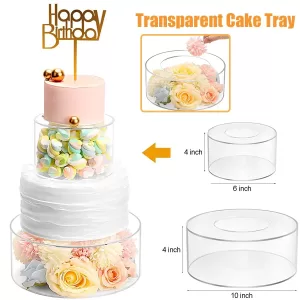 Acrylic Cake Display Board Round Cake Edge Smoother Tray, Clear DIY Refillable Cake Base Stand for Wedding, Birthday, Party, and Dessert Decoration Tools