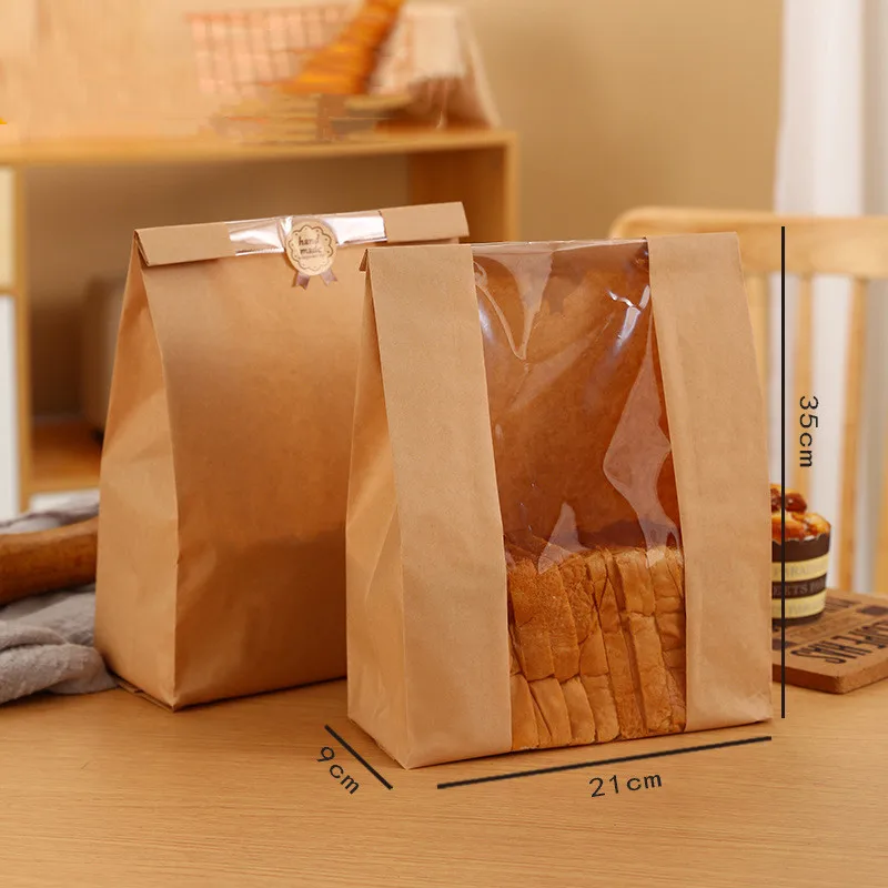 50PCS Kraft Paper Bread Bags with Window, Tear-Resistant Sourdough Bakery Bag with Cute Sealing Stickers, Oil-Proof Moisture-Proof Food Storage Bags for Cookies, Snacks, Sandwich, Cafe, Party and Home Baking - 图片 7