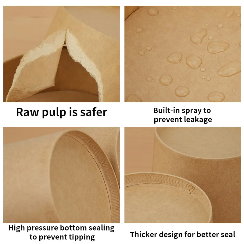 25pcs Kraft Paper Round Bowls Lunch Box Bento Box Food Containers with Lid Disposable Takeaway Soup Salad Noodles Meal Prep Eco-Friendly Food Storage for Picnic Party Travel - 图片 3