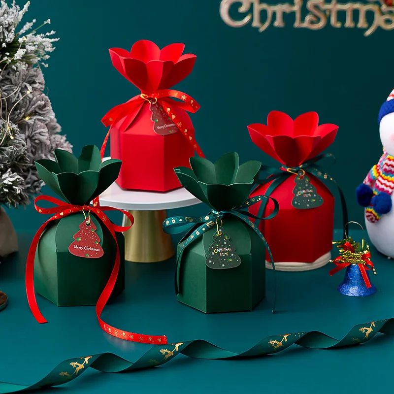 20PCS Christmas Gift Boxes Vase Shaped Design with Ribbon and Hang Tags, DIY Flat-Pack Holiday Party Favor Packaging for Candy, Cookies, Small Gifts, Wedding Celebrations and Seasonal Decorations