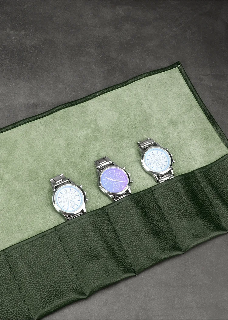 Travel Watch Organizer | Luxury 6 Slots Black Leather Watch Roll Organizer – Portable Travel Storage Case for Men & Women Wristwatches, Smart Watches & Accessories, Roll-Up Display Bag with Snap Closure for Secure Protection 4