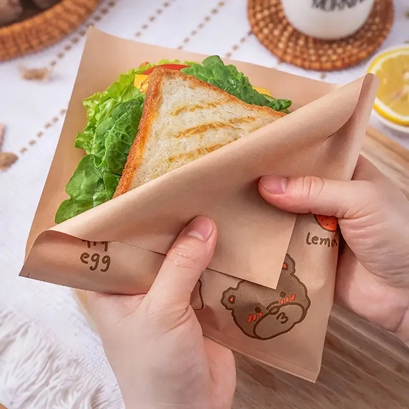 100-Pack Oil-Proof Sandwich Wrappers with Cute Bear Design, Microwave and Oven Safe, Leak-Resistant & Moisture-Proof Food-Grade Paper for Holiday Baking, Catering, Snacks, Lunches, Parties, and Multifunctional Food Packaging - 图片 4