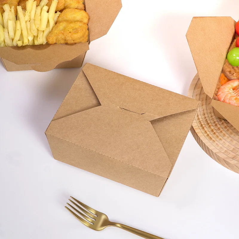10/20Pcs Kraft Paper Takeaway Boxes, Thickened Disposable Folding Food Containers for Bento, Cake, Grilled Meat, Salad, Pasta, and Snack Packaging, Eco-Friendly Picnic and Restaurant Supplies 5