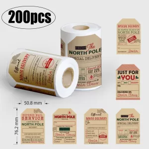 500Pcs Vintage Christmas Stickers Roll – From Santa Claus Gift Tag Labels, Holiday Name Tags for Xmas Presents, Decorative Stickers for Cards, Wrapping, Scrapbooking, Party Supplies