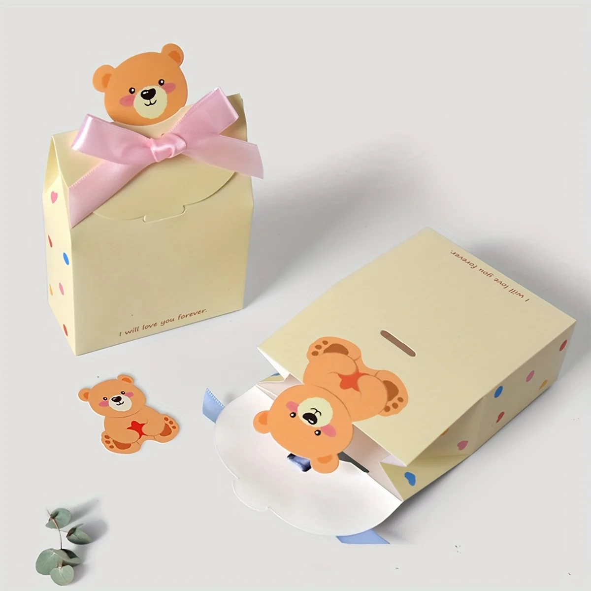10PCS Cartoon Bear Foldable Square Gift Boxes, Fun and Stylish Packaging for Gender Reveal, Weddings, Birthday Parties, Celebrations, Reusable and Durable Paper Party Favor Boxes, Factory Direct Supply - 图片 4