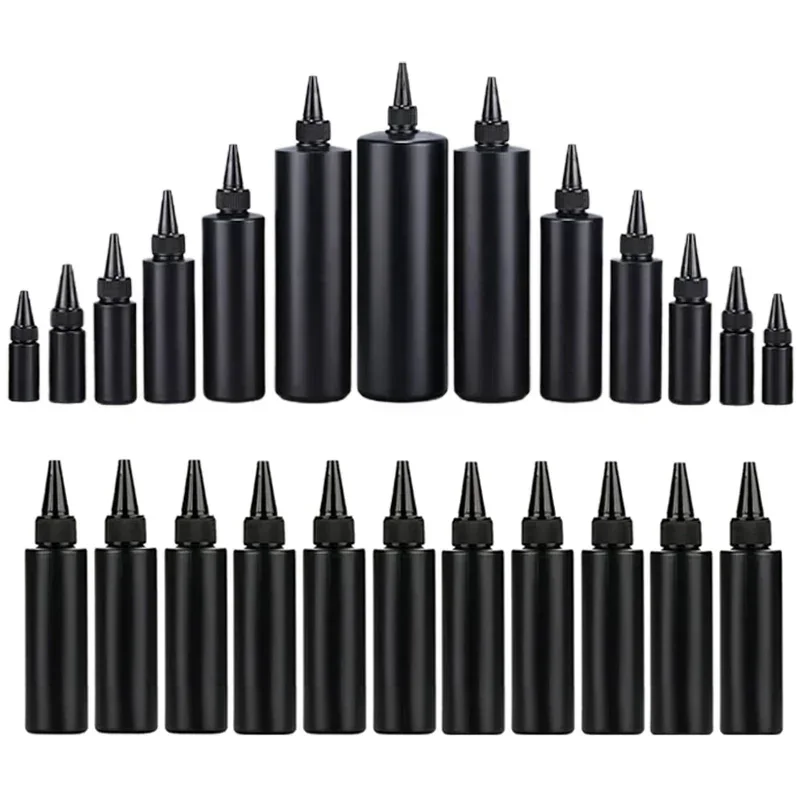10pcs HDPE Black Plastic Squeeze Bottles with Caps – 30ml to 500ml Refillable Containers for Glue, Oil, Pigment, and DIY Liquids, Reusable Portable Bottles for Crafts, Kitchen, and Small Business Packaging