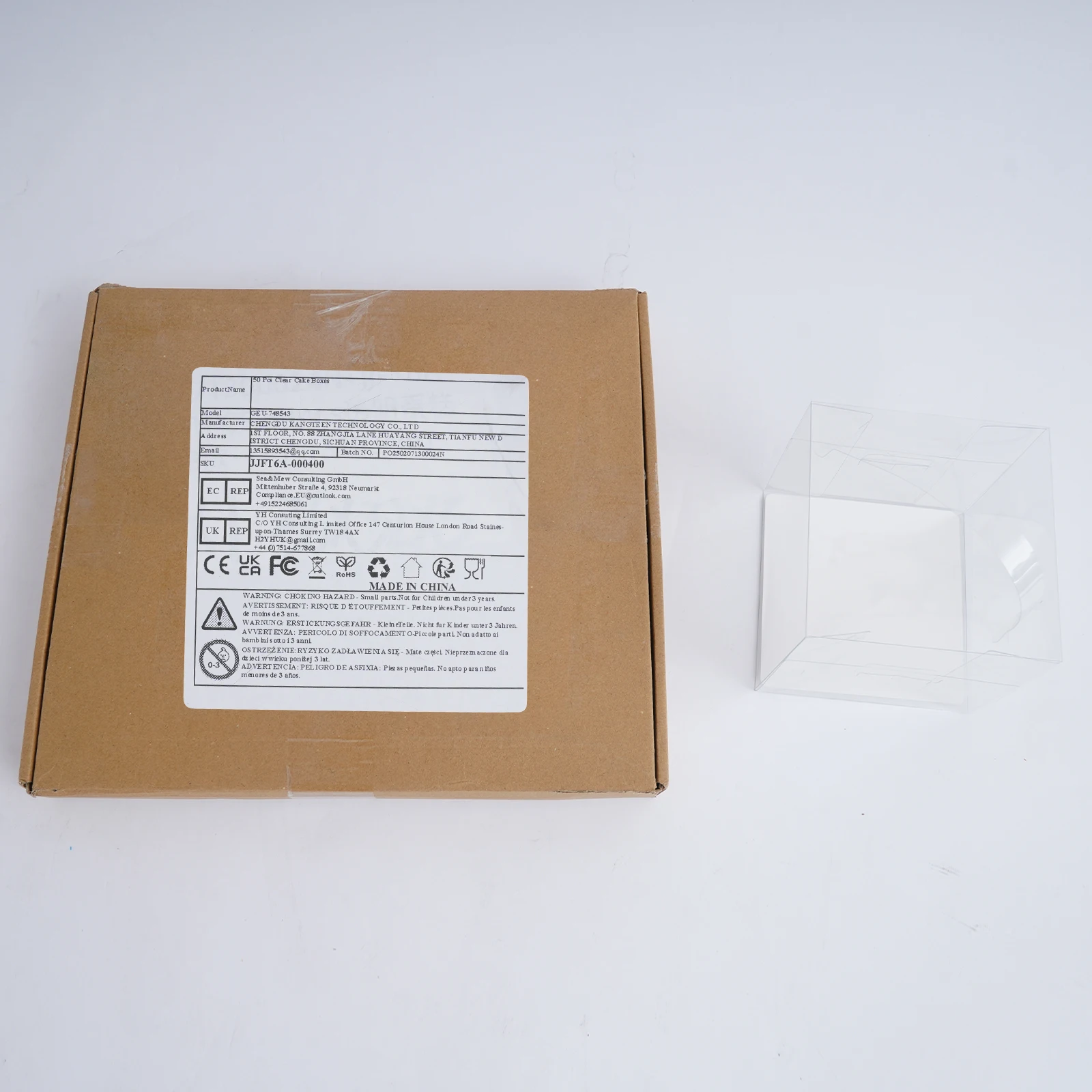 50pcs Clear PET Square Cake Boxes with Handles, 13x13x13cm Assembly Required, Food-Safe Plastic and Cardboard Dessert Packaging, Cupcake and Cookie Containers for Bakery, Birthday, Wedding, Party 12