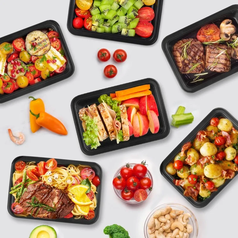 10/20Pcs Disposable Plastic Lunch Box with Lid, Black Food Containers for Fruits, Vegetables, Salads, Sandwiches, Meal Prep, Takeout Kitchen Storage Bento Box Microwave Safe - 图片 2