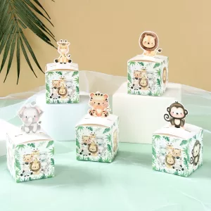 24PCS Jungle Safari Animal Candy Boxes, Cute Paper Gift Packaging for Kids Birthday Parties, Baby Showers, Wild One Celebrations, Party Favors, Reusable Decorative Boxes, Factory Direct Supply