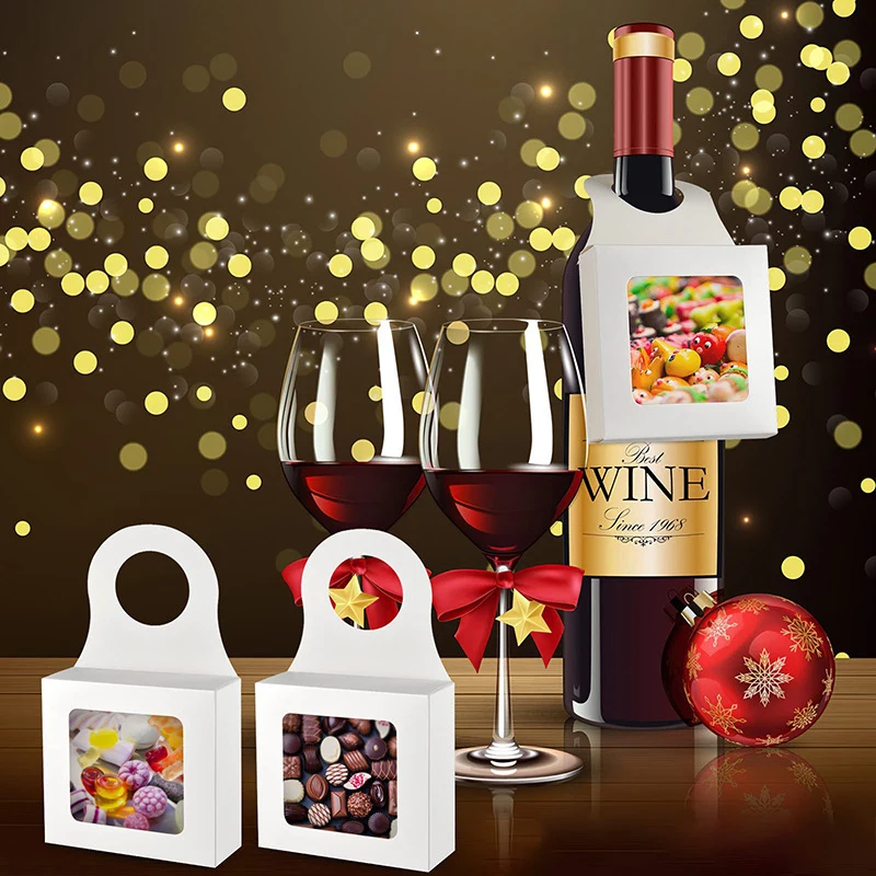 30Pcs Kraft Paper Wine Bottle Gift Boxes with Transparent Window – Hanging Foldable Recyclable Packaging Boxes for Wedding, Party, and Holiday Gift Display - 图片 5