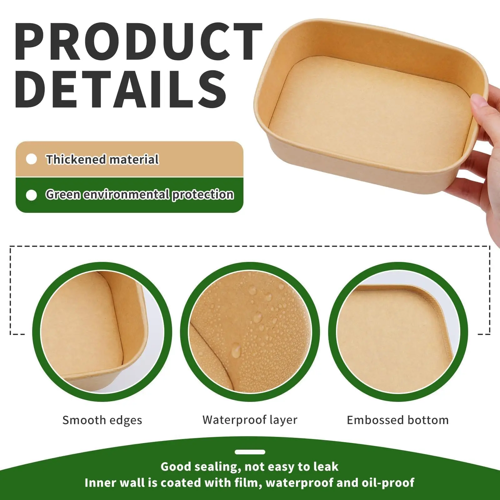 25-Pack Kraft Paper Lunch Box Bowls with Lids Disposable Square Food Containers for Salads Fast Food Bento Meals Takeout Microwave-Safe Food Storage Containers 500ml-1000ml - 图片 6