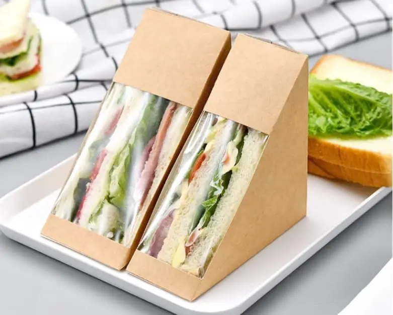 Kraft Paper Sandwich Boxes with Transparent Window, Disposable Charcuterie and Sushi Containers, Cake Slice Packaging for Bakery, Café Takeaway, Party Catering and Restaurant Food Service - 图片 2