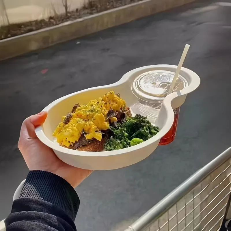 50/60pcs Disposable Hot Dog Food Trays with Dual Compartments and Beverage Cup Holder, Eco-Friendly Paper Plates for Snacks, Meals, Picnics, Parties, and Catering - 图片 4