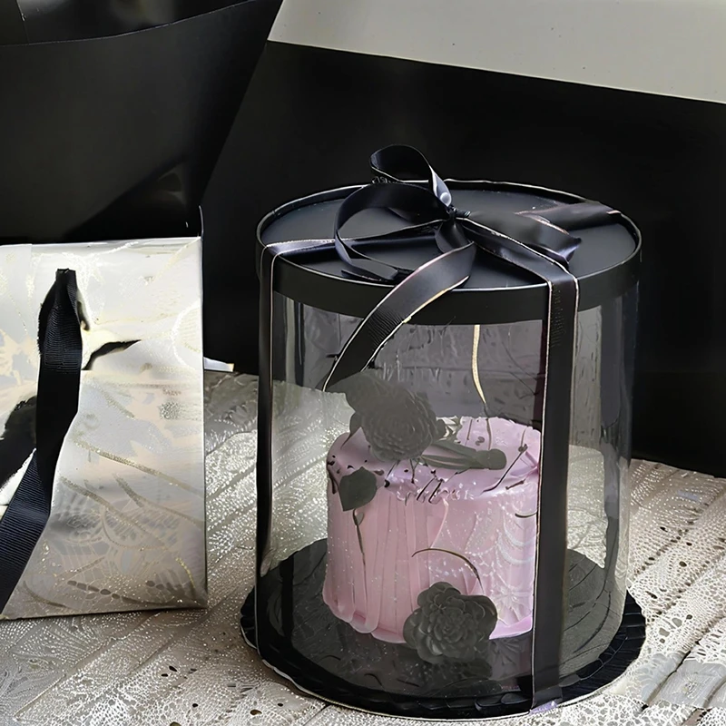 2PCS Transparent Round Cake Boxes with Clear PVC Lids, Birthday Wedding Dessert Packaging Containers, Bakery Gift Boxes, Decorative Present Case for Cakes, Cupcakes, and Layered Pastries 8