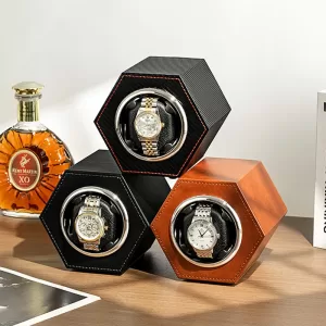 Travel Watch Organizer | Single Automatic Watch Winder Box PU Leather Exterior with Plastic Inner Shell, Compact 13x13x17cm Silent Rotating Case, Dual Rotation Modes with USB Type-C Power Supply and Global Voltage Compatibility