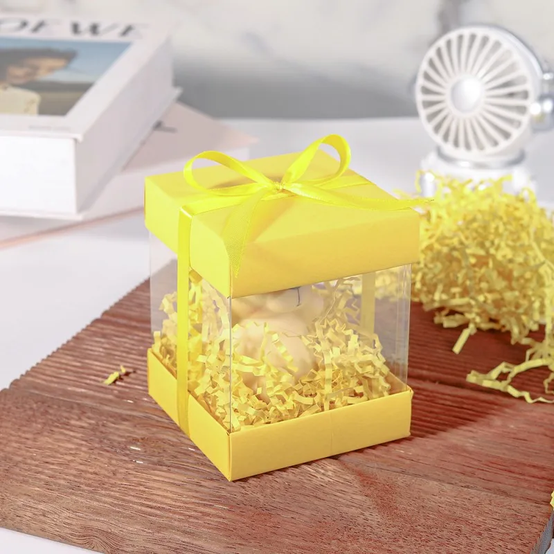 10pcs Clear Favor Boxes, Mini Transparent Cube Gift Boxes for Wedding Favors, Baby Shower, Bridal Shower, Macaron Candy Packaging with Glitter Tops and Satin Ribbon Pull 1