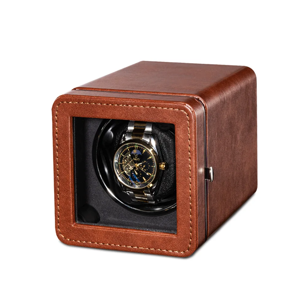 Travel Watch Winder | Luxury Automatic Watch Winder with LED Ambient Light, Silent Self-Rotating Display Box, PU Leather Exterior, 5 Gear Modes, USB-C Power Supply, Stop Function on Lid Opening, Single Slot for Men Women - 图片 9