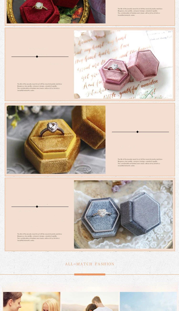 Vintage Hexagon Velvet Jewelry Double Ring Packaging Box | Elegant Engagement Wedding Ring Holder | Velvet Empty Case for Ceremony, Proposal, Valentine’s Gift Organizer Display