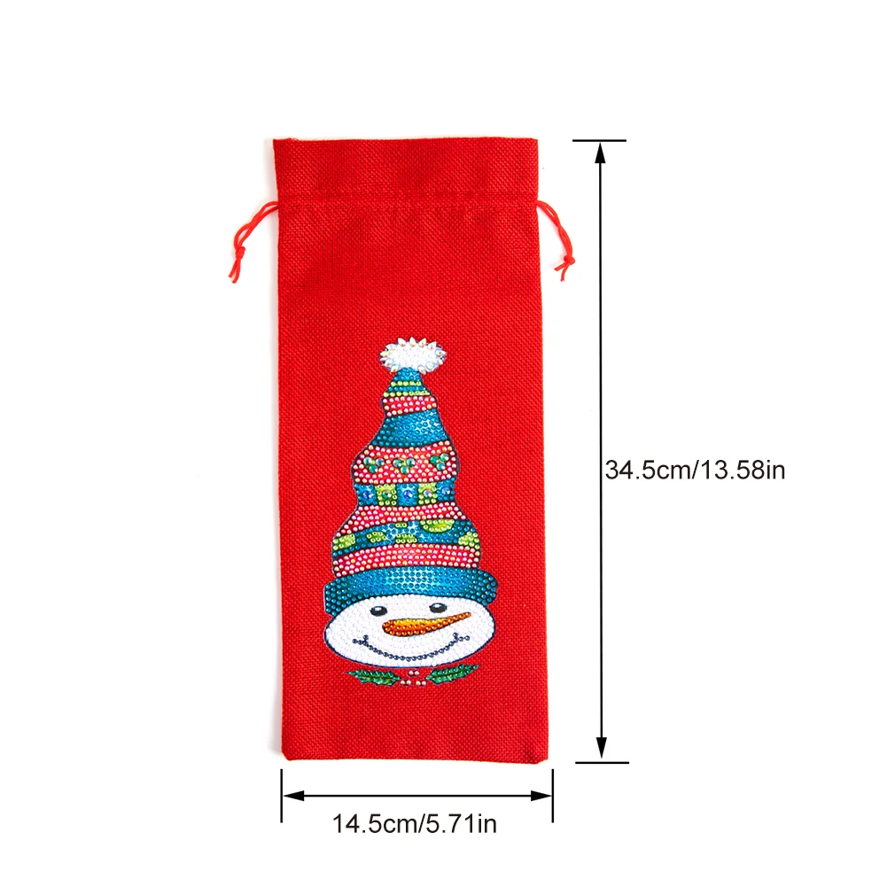 Christmas 5D Diamond Art Wine Gift Bag – DIY Rhinestone Drawstring Linen Bottle Cover, Festive Burlap Packaging for Holiday Parties, Santa Pattern Reusable Wine Bag for Crafts & Gifting - 图片 6