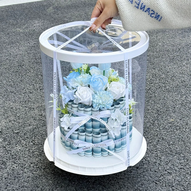 2pcs Round Birthday Cake Packaging Box, Transparent Gift Wrapping Container for Layered Cakes, Cupcakes, Bakery Desserts, Wedding, Party Supplies 5