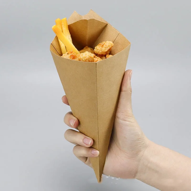 50pcs Disposable Kraft Paper French Fries Boxes, Fast Food Takeout Containers for Chicken, Popcorn, Nuggets, Fries, Snack Serving, Eco-Friendly, Disposable Paper Food Holders for Parties, Catering, Restaurants 6