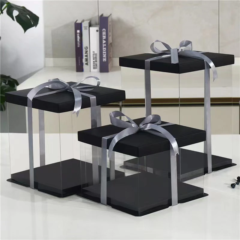 Cake Transport Box Pastry Packaging Container, Clear Plastic Cake Box with Ribbon, Tran... - SKU CTB01240 - UGI Packaging