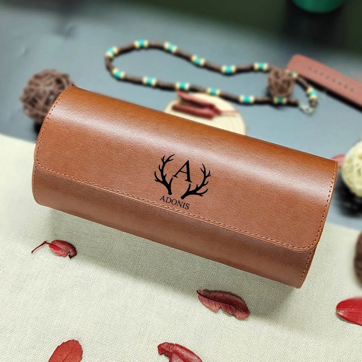 Travel Watch Organizer | Premium Genuine Leather Custom Watch Roll Case for 1/2/3 Watches, Personalized Engraved Travel Organizer Box for Men, Portable Luxury Watch Storage Display Holder with Soft Lining, Compact Gift Watch Case 7