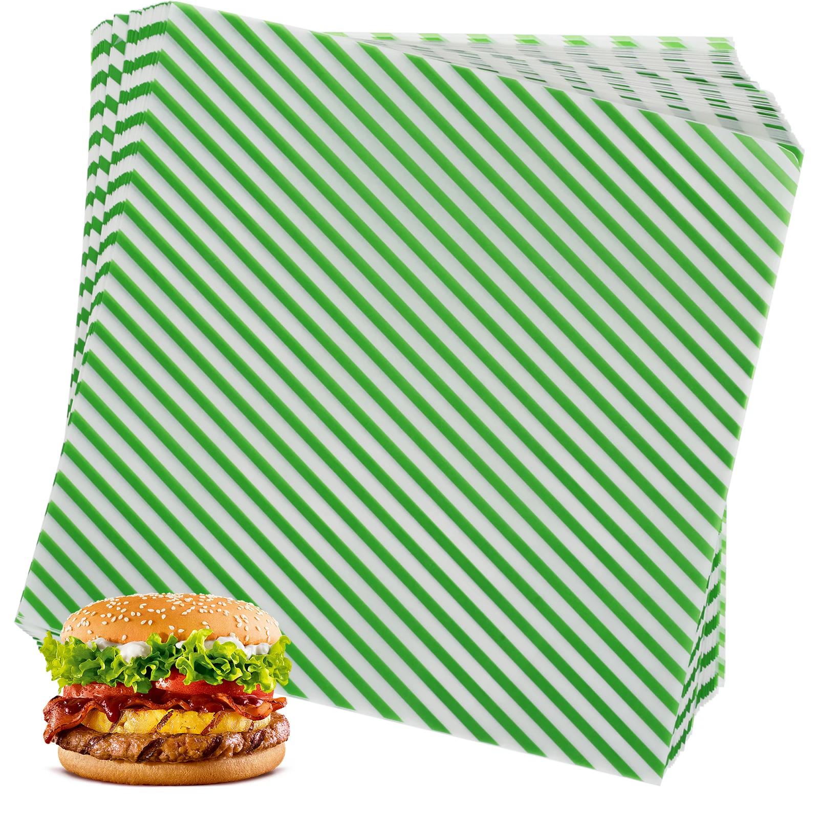 200 Sheets Food Wrapping Paper Striped Print Oil-Resistant Dry Waxed Deli Paper for Sandwiches, Fries, Hot Dogs, Hamburgers, Snacks, Cafeteria, Restaurant, Picnic, Party Use
