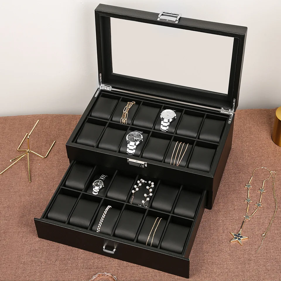 Luxury Wooden Watch Organizer Box with Automatic Watchwinder Stand – Multi-Slot Jewelry Display Case for Watches, Bracelets & Accessories – Crystal Lid, Antique Finish, Durable Mixed Material Design