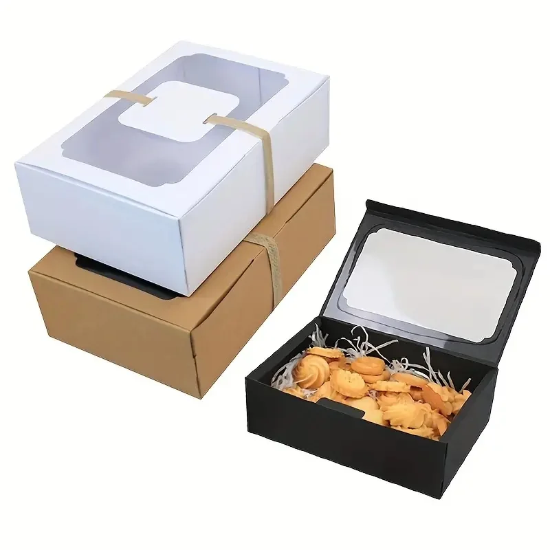 5/10Pcs Kraft Paper Gift Boxes with Clear PVC Window, Large Cookie Candy Cake Packaging Box for Birthday, Christmas, Wedding Favors, and Party Supplies - 图片 2