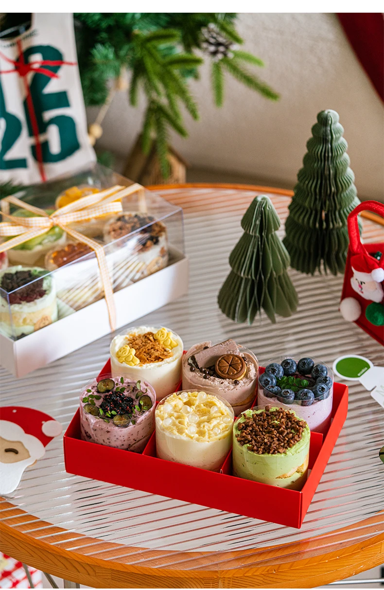 Premium Transparent Mousse Cake Box Set with Handle, 4/6/9 Grid Options, Perfect for Mini Pastries, Small Cakes, Gift Giving, New Year Celebrations, Party Favors, Baking Presentation, Elegant Dessert Packaging 7
