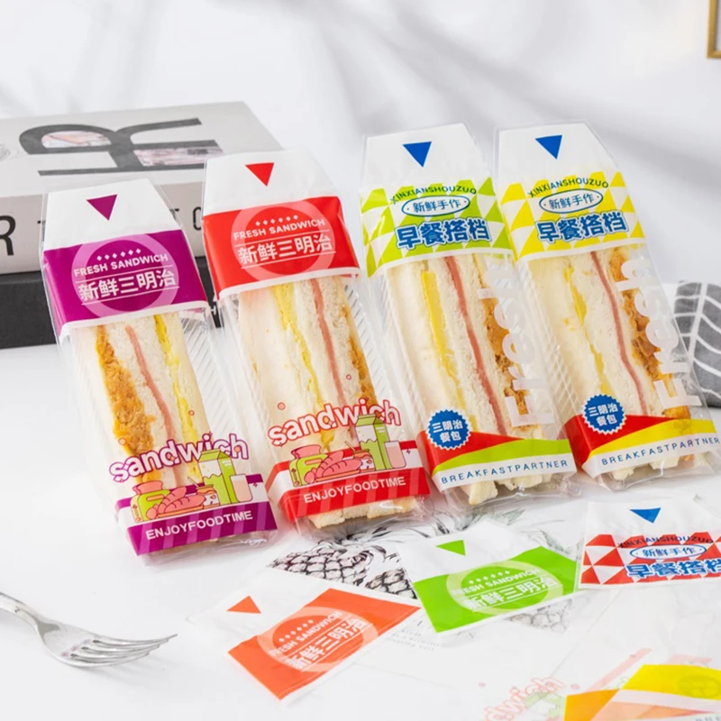 100 Pieces Transparent Anti-Fog Disposable Triangle Sandwich Bags 17.5x23.5cm for Sandwiches, Toast, Burgers, Cake & Bread Packaging, Easy Tear, Food-Safe, Lightweight & Practical for Home & Commercial Use - 图片 2