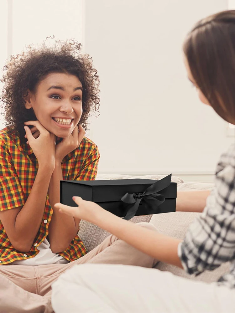 Magnetic Gift Box Kit with Lafite Grass and Greeting Cards, Black and Pink Luxury Folding Gift Box with Lid, Collapsible Paperboard Packaging for Valentine’s Day, Holiday Party, Birthday, Wedding, Anniversary 6