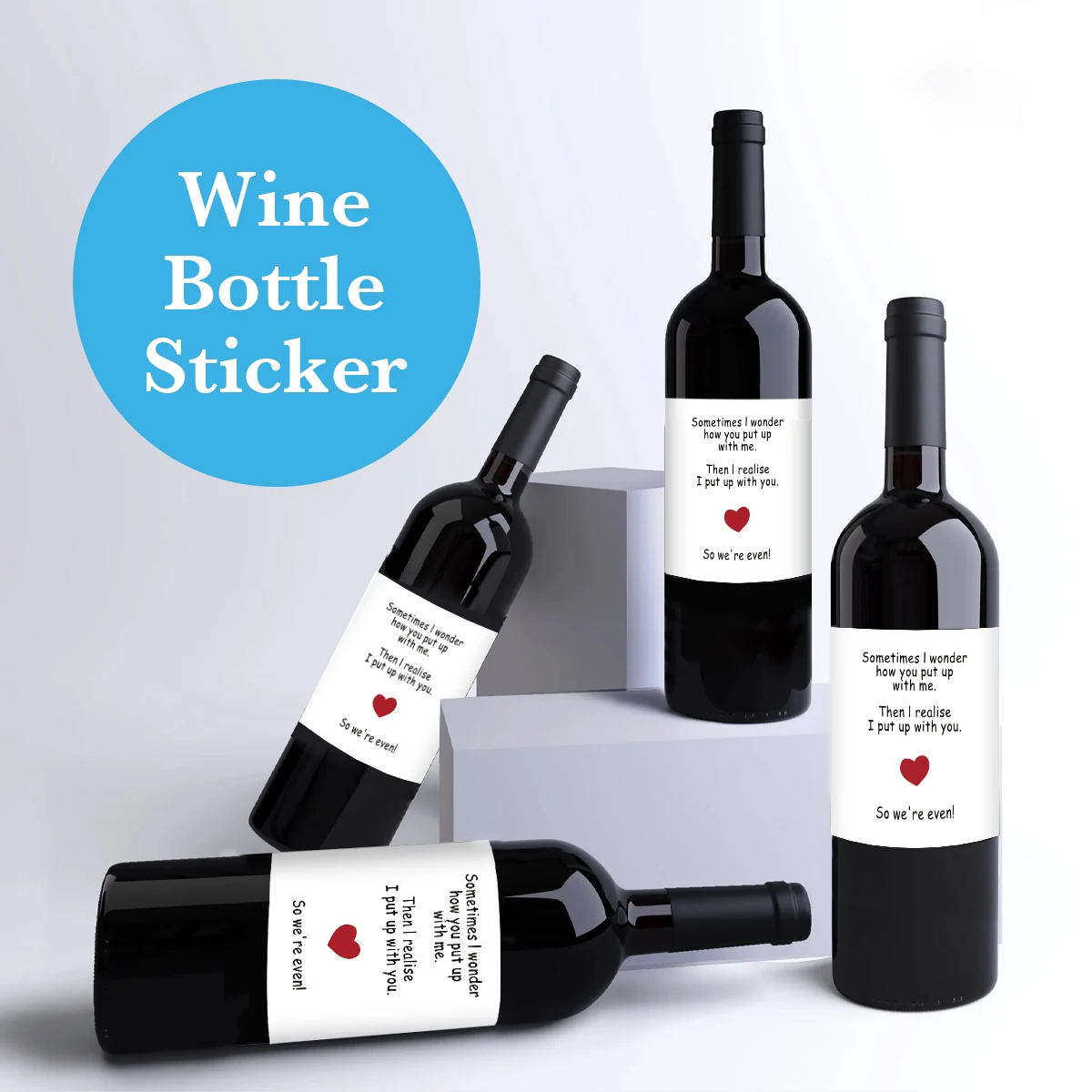 4-Pack Humorous Wine Bottle Stickers – “We Put Up With Each Other” Novelty Self-Adhesive Labels for Wedding, Anniversary, Birthday Gifts, Party Decor, and Romantic Humor 6