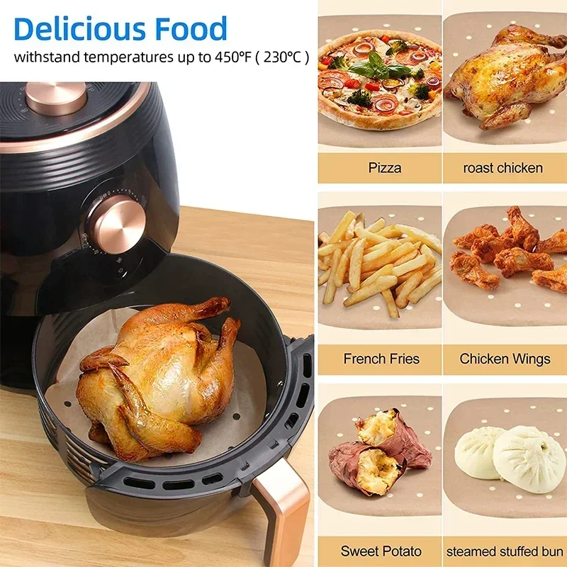 50/100 Pcs Square Air Fryer Parchment Paper Liners – Upgraded Disposable Baking Paper with Perforated Design for Frying, Cooking, Steaming and Oven Use - 图片 6