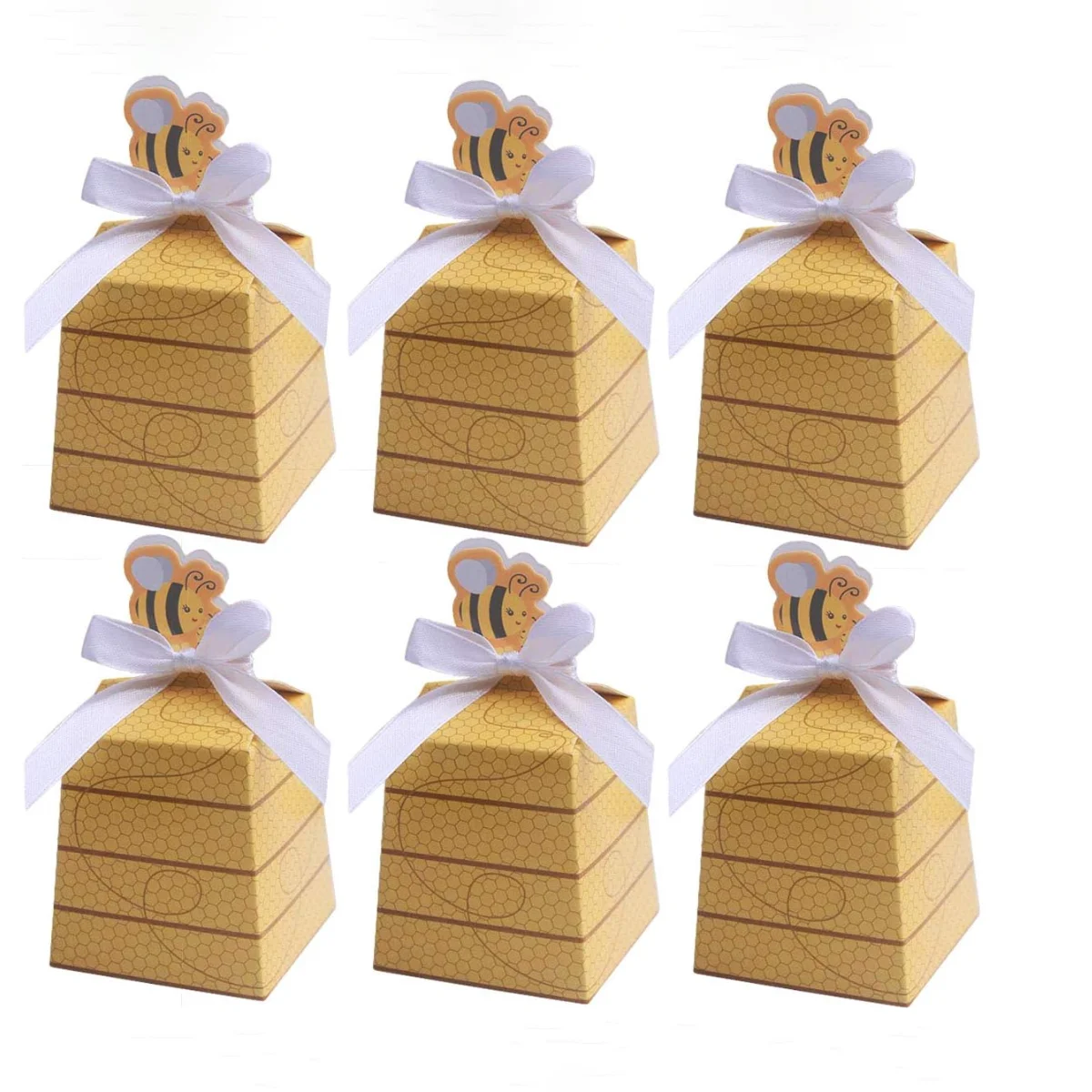25PCS Paper Beehive-Shaped Gift Boxes with Ribbons, Fun Bee Party Favor Packaging for Weddings, Birthdays, Baby Showers, Candy or Small Gifts, Decorative Party Boxes, Factory Direct Supply - 图片 2