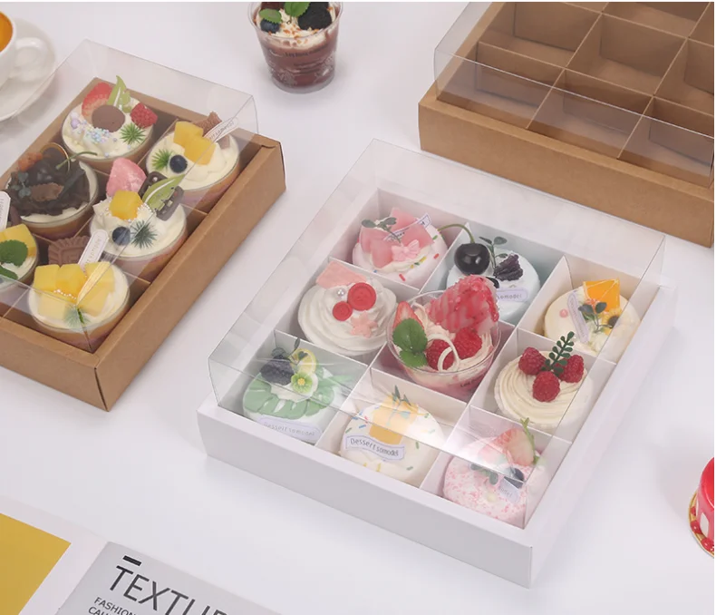 6/9/12 Grid Kraft Paper Cupcake Boxes with Clear Window, Muffin and Pastry Packaging Cartons for Chocolate Cookies Snacks, Party Birthday Wedding Gift Presentation Carrier 9