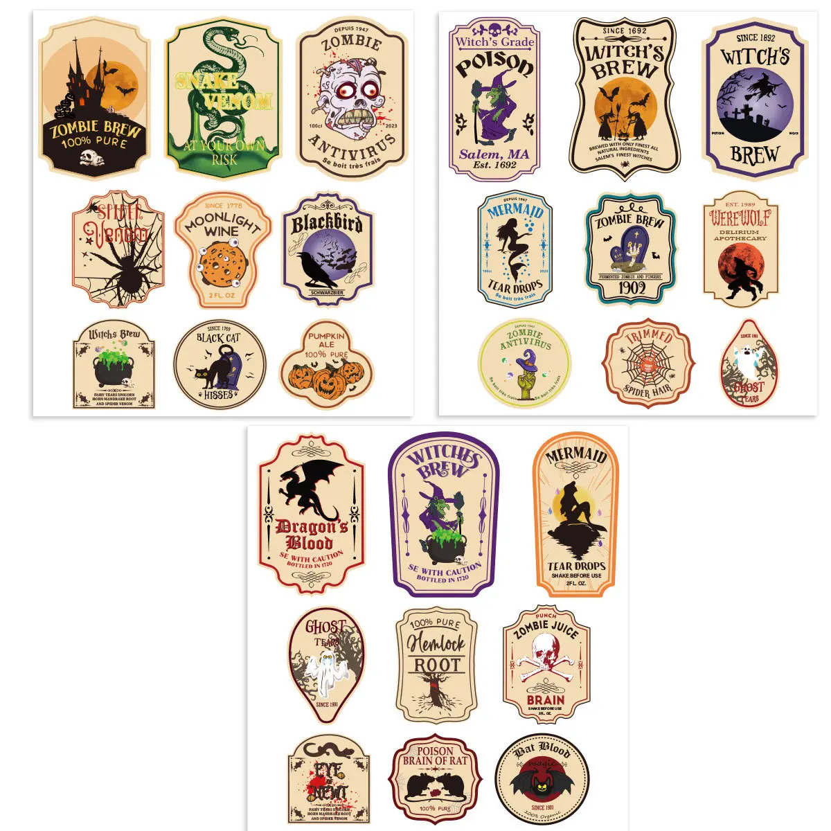 3-Pack Halloween Wine Bottle Stickers – Spooky Ghost-Themed Self-Adhesive Labels for Wine, Spirits, Glass Bottles, Party Favors, and Holiday Decoration - 图片 4