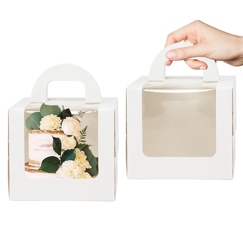 10Pcs Cake Boxes with Clear Window, Paper Gift Packaging Containers for Wedding Birthday Party Muffins Cupcakes Desserts, Baby Shower and Party Favor Storage Display 5