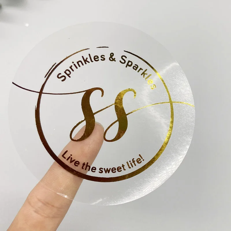 Personalized Metallic Gold Foil Stickers – Custom Printed Wedding Labels, Baptism Party Tags, Birthday Favor Decals, Baby Shower Seals, Transparent Adhesive Logos with Your Own Design, 100pcs 4–6CM