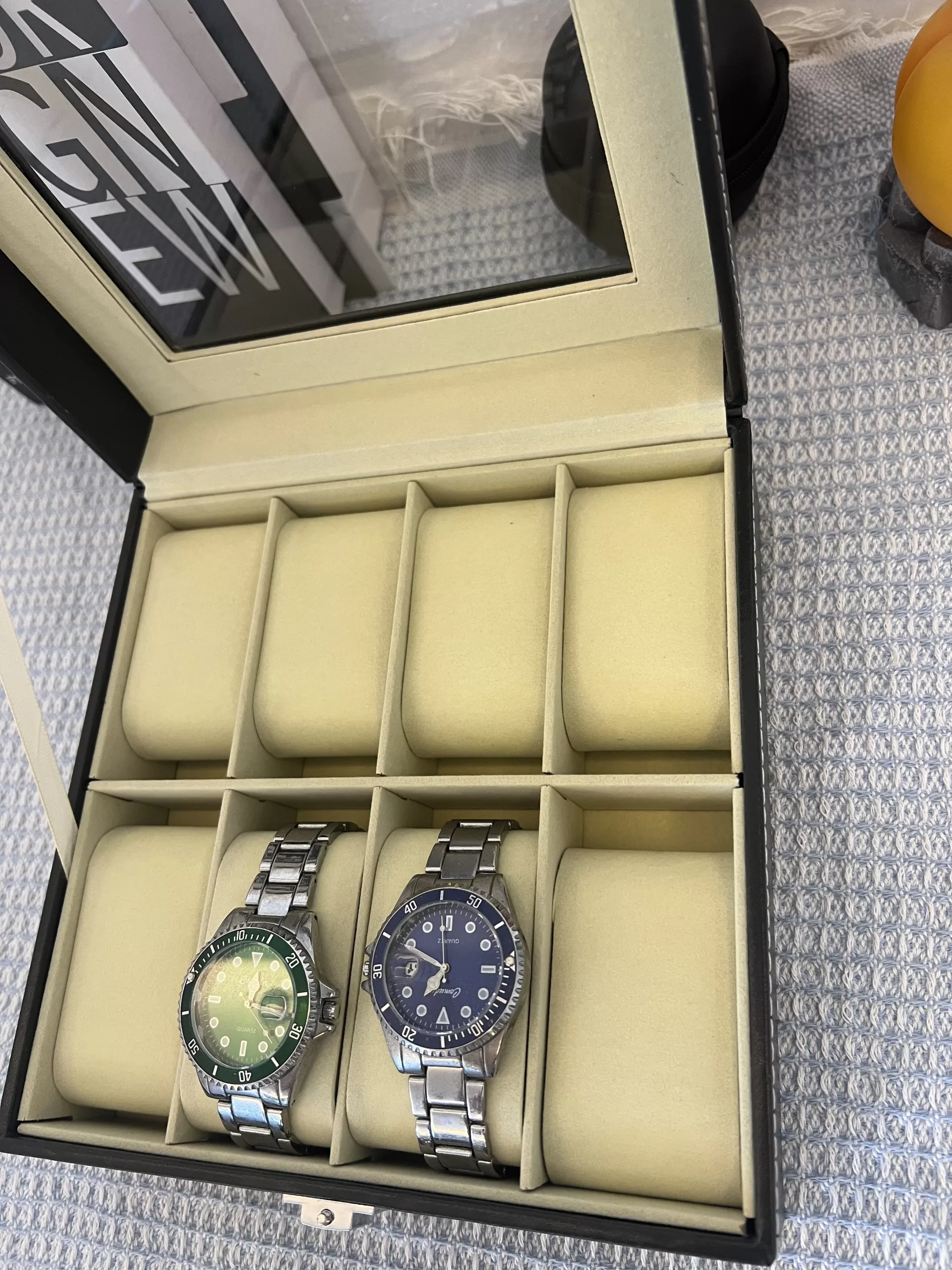 6/8/20-Slot PU Leather Watch Box with Glass Lid, Traditional Style Watch Storage Organizer with Lock, Durable Jewelry Display Case for Watches, Bracelets, Rings, and Accessories 7