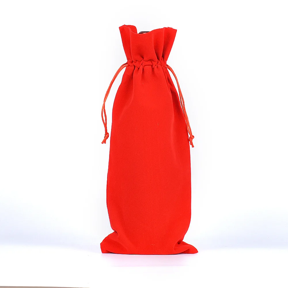 Luxury Velvet Red Wine Bottle Bag with Drawstring – 15×35cm Flannel Gift Pouch for Wedding, Birthday, Graduation, Party, or Housewarming – Soft Cloth Wine Cover, Elegant Gift Packaging - 图片 11