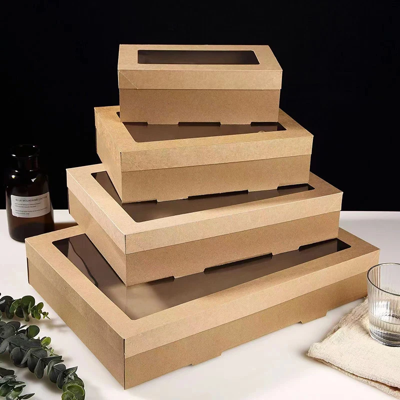 5Pcs Handmade Kraft Paper Gift Boxes With Transparent Window and Lid, Ideal for Sandwich, Salad, Fruit, Cake, Dessert, and Snack Packaging, Perfect for Picnic, Party, Wedding, and Birthday Food Presentation 7