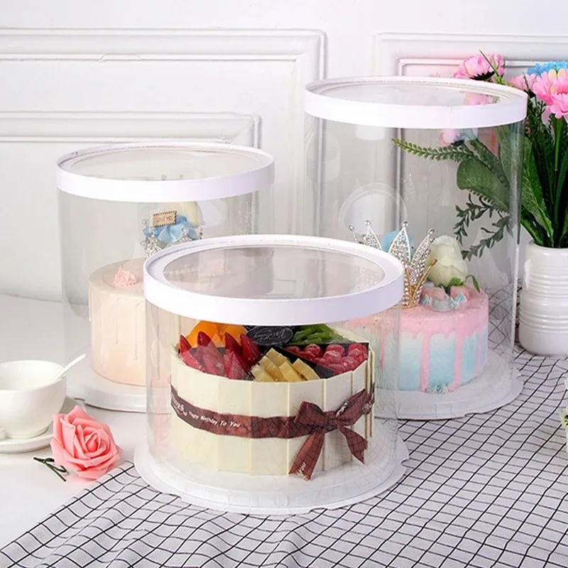 PVC Clear Round Cake Box with Transparent Dome Lid, Food-Safe Plastic Cake Container for Birthdays, Weddings, Parties, Desserts, Cupcakes, and Mini Cakes, Display and Gift Packaging