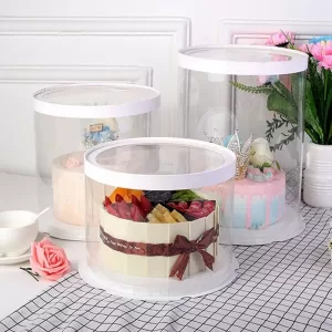 PVC Clear Round Cake Box with Transparent Dome Lid, Food-Safe Plastic Cake Container for Birthdays, Weddings, Parties, Desserts, Cupcakes, and Mini Cakes, Display and Gift Packaging
