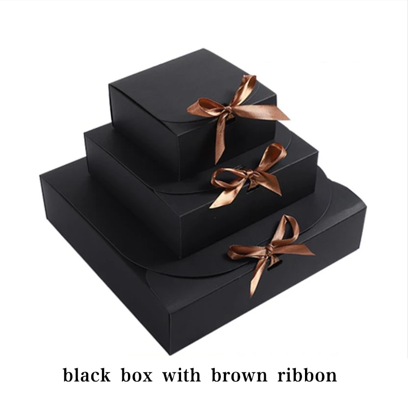 5pcs/10pcs Black Gift Boxes Small Packaging Box with Bow and Ribbon, Blank Kraft Paper DIY Custom Sizes and Logo Printing for Weddings, Birthdays, Parties, Jewelry, Confectionery, Fast Shipping - 图片 6