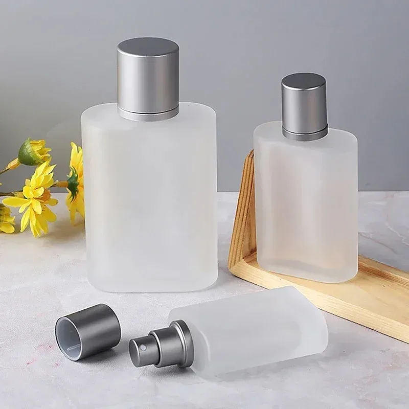 50ml / 30ml Frosted Glass Perfume Bottle with Screw Cap | Refillable Empty Fine Mist Spray Dispenser for Travel, Makeup, Cologne, Cosmetic Liquids, Elegant Reusable Transparent Container Set